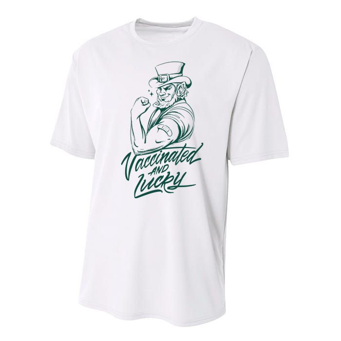 Vaccinated And Lucky St Patricks Day Performance Sprint T-Shirt