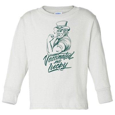 Vaccinated And Lucky St Patricks Day Toddler Long Sleeve Shirt