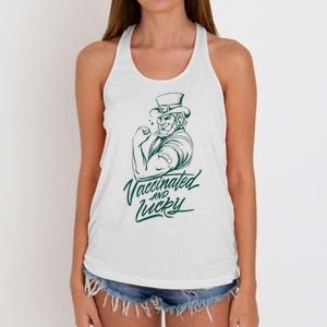 Vaccinated And Lucky St Patricks Day Women's Knotted Racerback Tank