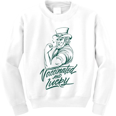 Vaccinated And Lucky St Patricks Day Kids Sweatshirt