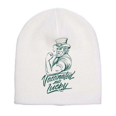 Vaccinated And Lucky St Patricks Day Short Acrylic Beanie