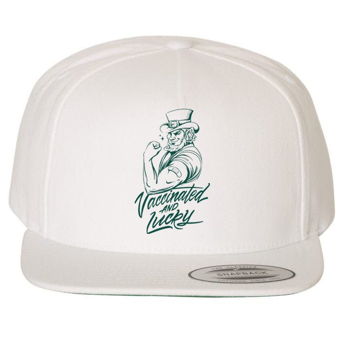 Vaccinated And Lucky St Patricks Day Wool Snapback Cap