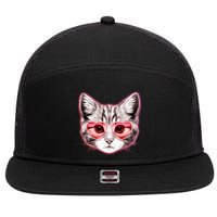 Valentine Cat Love Shades 7 Panel Mesh Trucker Snapback Hat