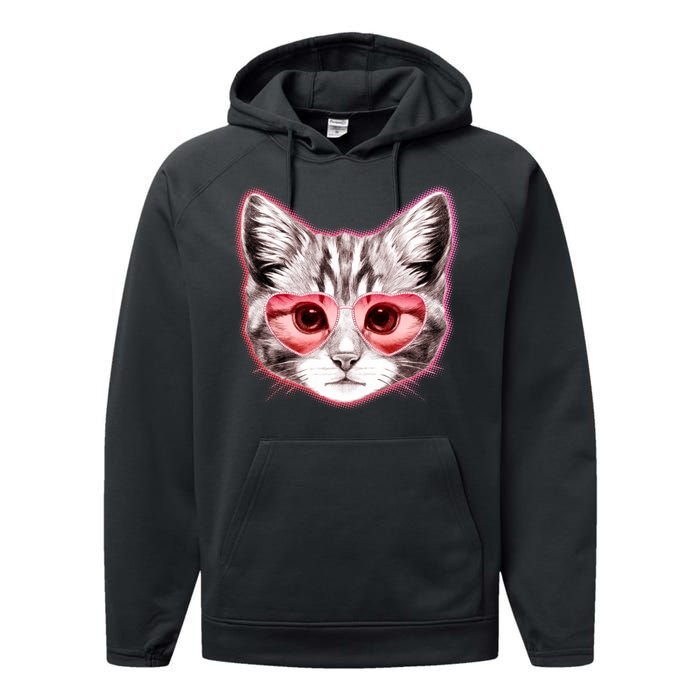 Valentine Cat Love Shades Performance Fleece Hoodie