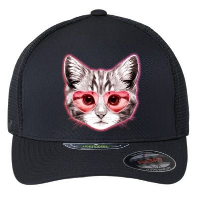 Valentine Cat Love Shades Flexfit Unipanel Trucker Cap