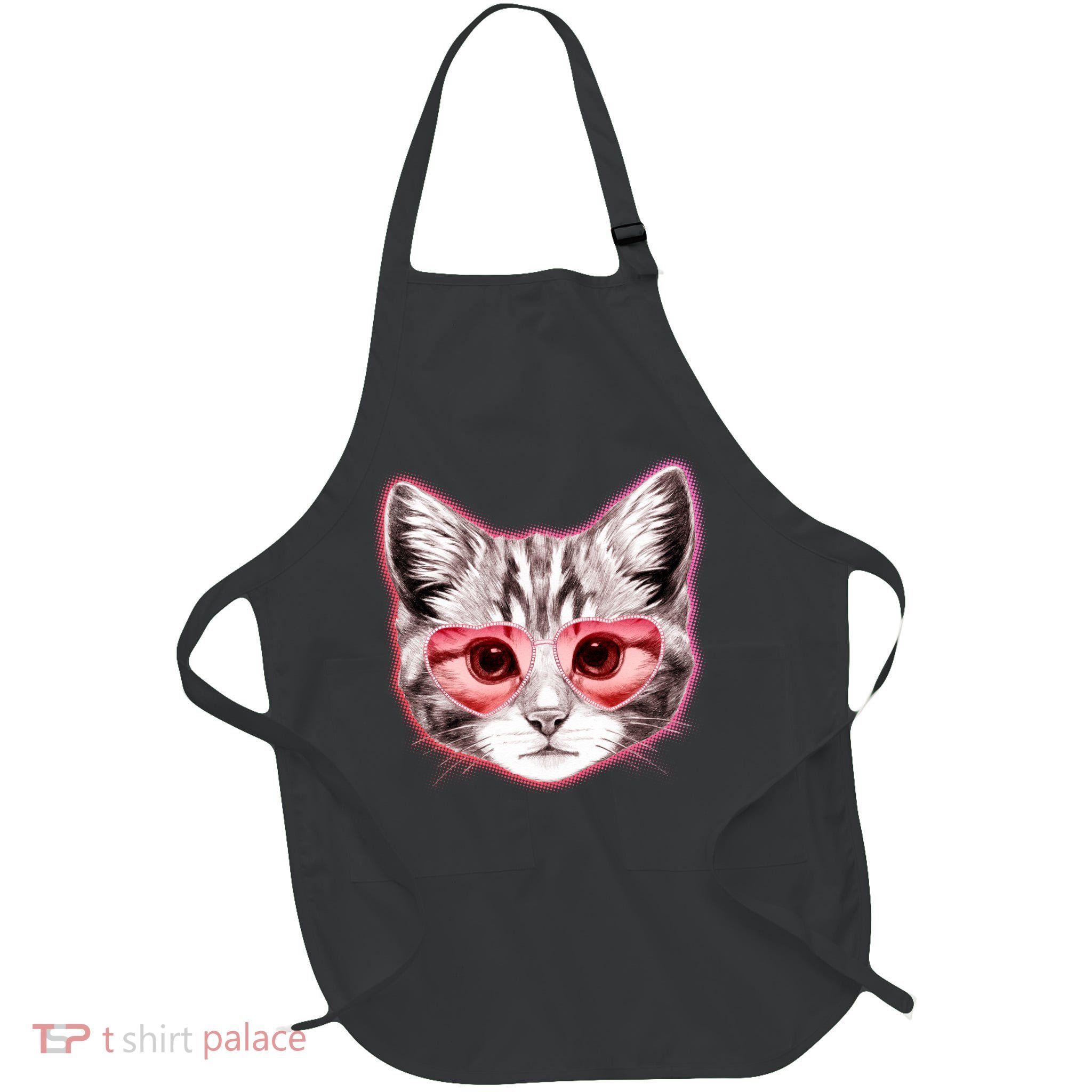 Valentine Cat Love Shades Full-Length Apron With Pockets
