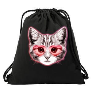 Valentine Cat Love Shades Drawstring Bag