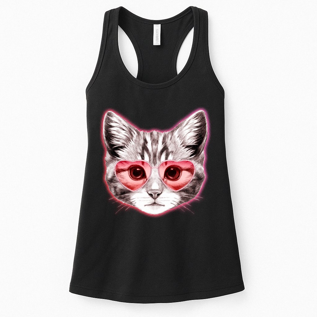 Valentine Cat Love Shades Womens Tank Top
