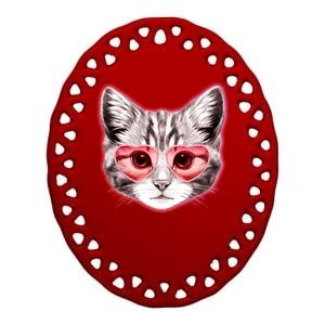 Valentine Cat Love Shades Ceramic Oval Ornament