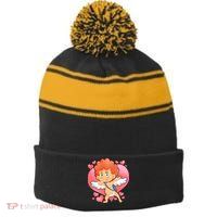 Valentine Dabbing Cupid Stripe Pom Pom Beanie