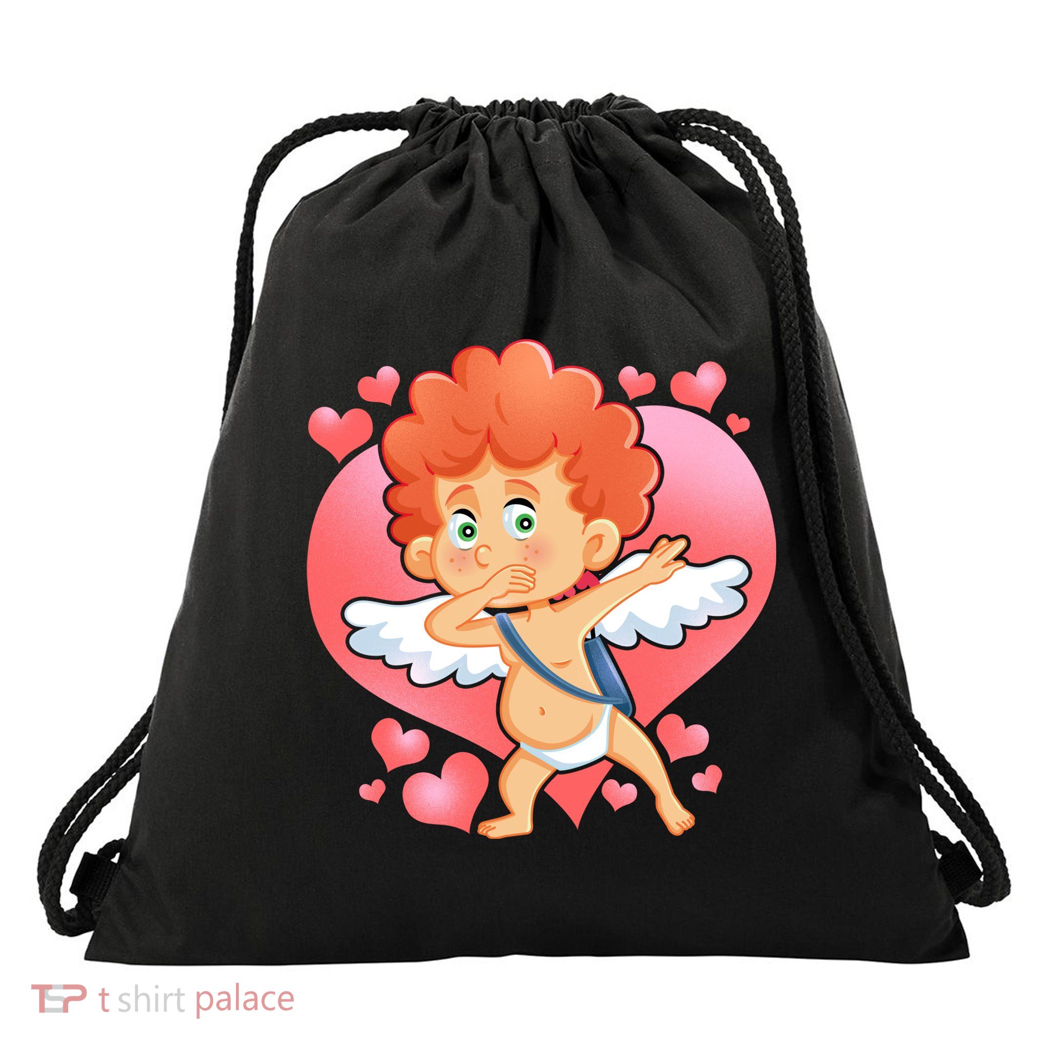 Valentine Dabbing Cupid Drawstring Bag