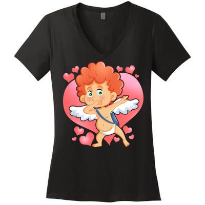 Valentine Dabbing Cupid Women's V-Neck T-Shirt