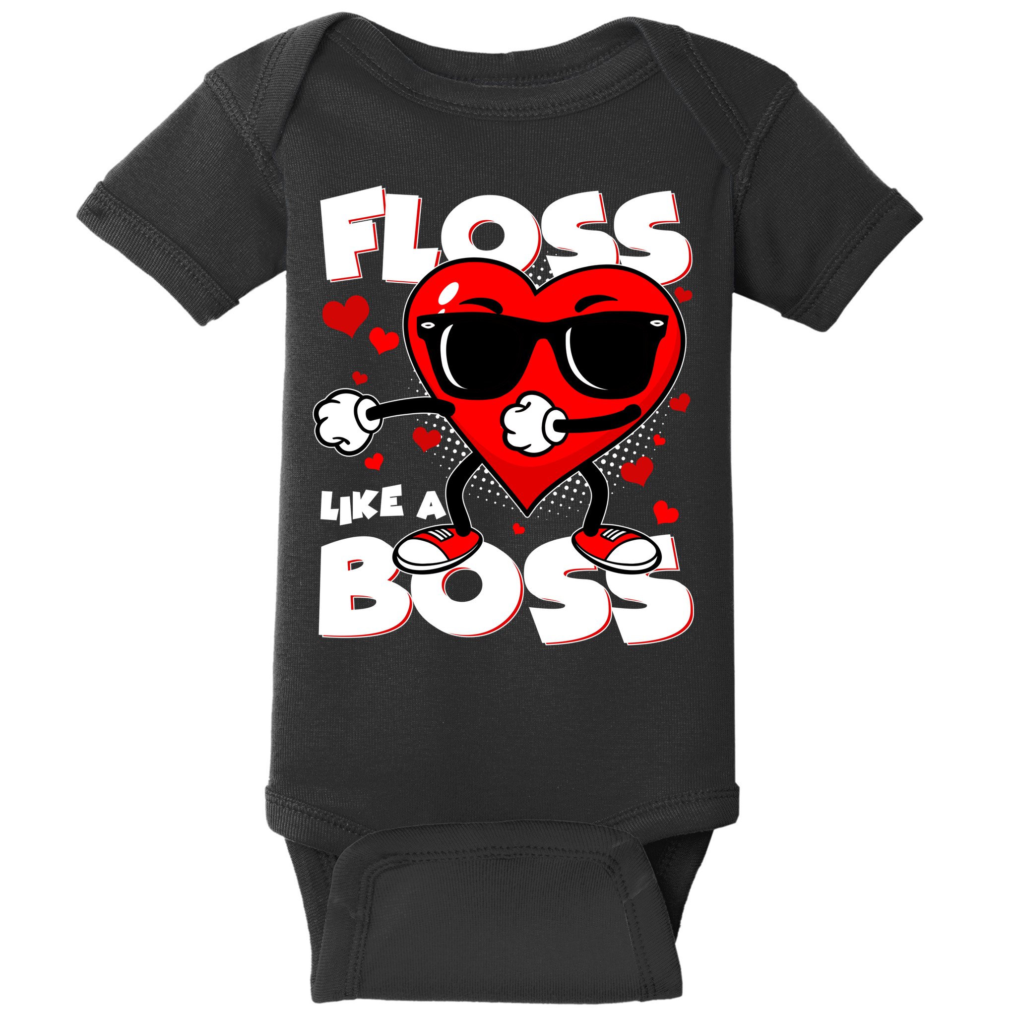 Valentine Floss Like A Boss Heart Baby Bodysuit