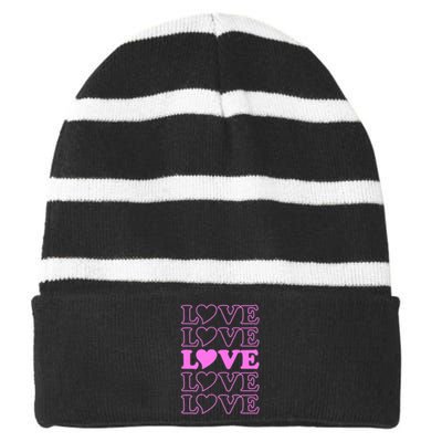 Valentine Love Pattern Striped Beanie with Solid Band