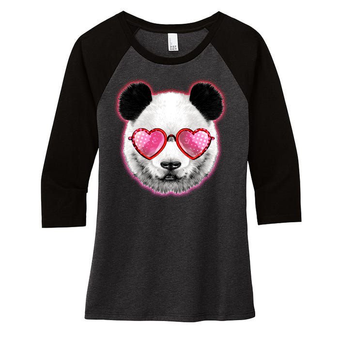 Valentine Panda Love Shades Women's Tri-Blend 3/4-Sleeve Raglan Shirt