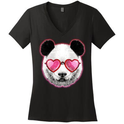 Valentine Panda Love Shades Women's V-Neck T-Shirt