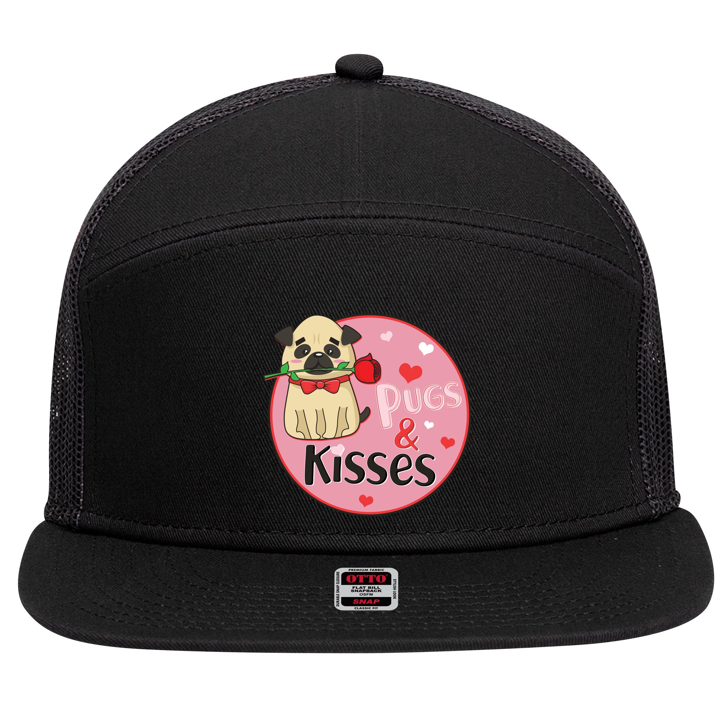 Valentine Pug And Kisses 7 Panel Mesh Trucker Snapback Hat