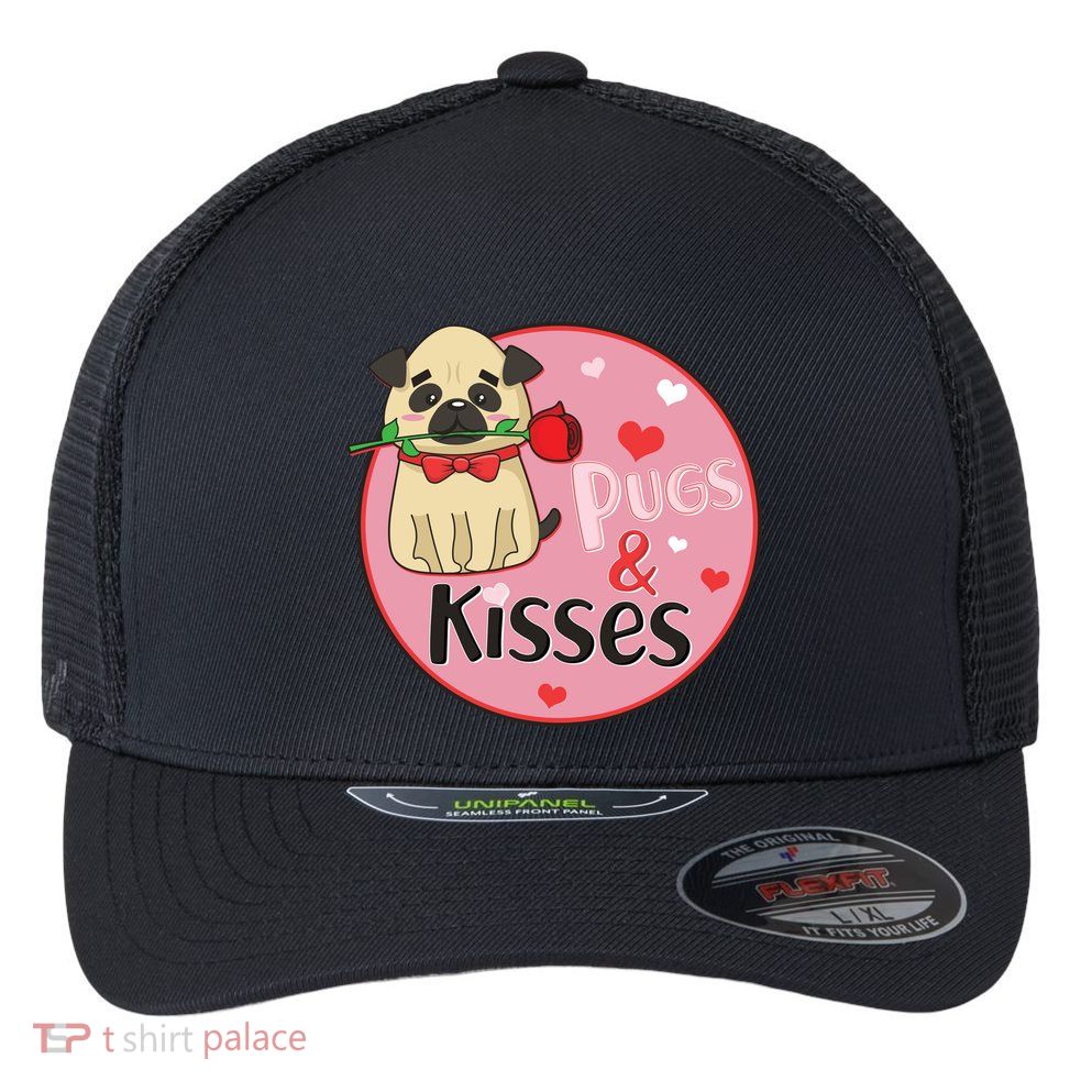 Valentine Pug And Kisses Flexfit Unipanel Trucker Cap