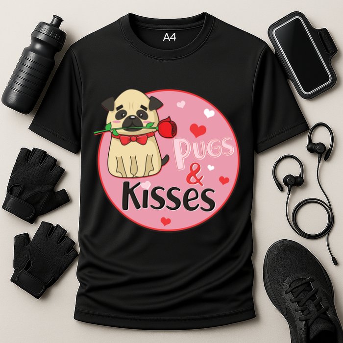 Valentine Pug And Kisses Cooling Performance Crew T-Shirt