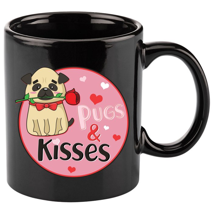 Valentine Pug And Kisses 11oz C Handle Ceramic Mug