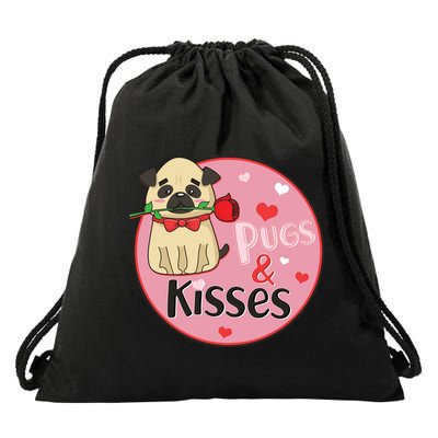 Valentine Pug And Kisses Drawstring Bag
