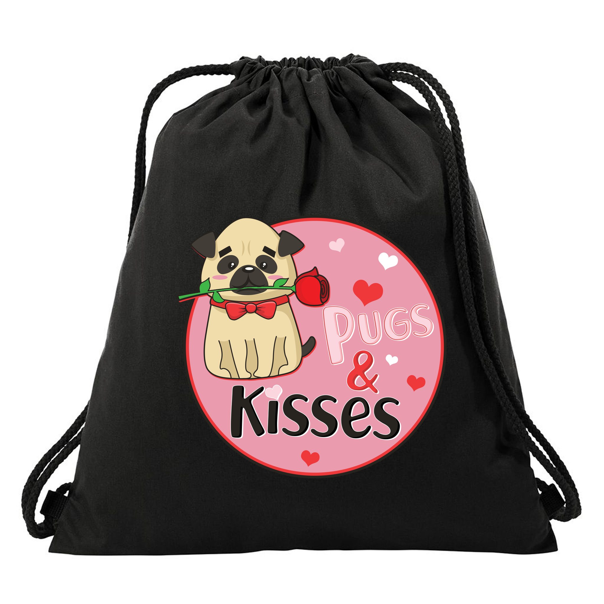 Valentine Pug And Kisses Drawstring Bag