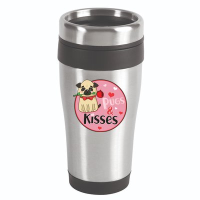 Valentine Pug And Kisses 16oz Travel Tumbler