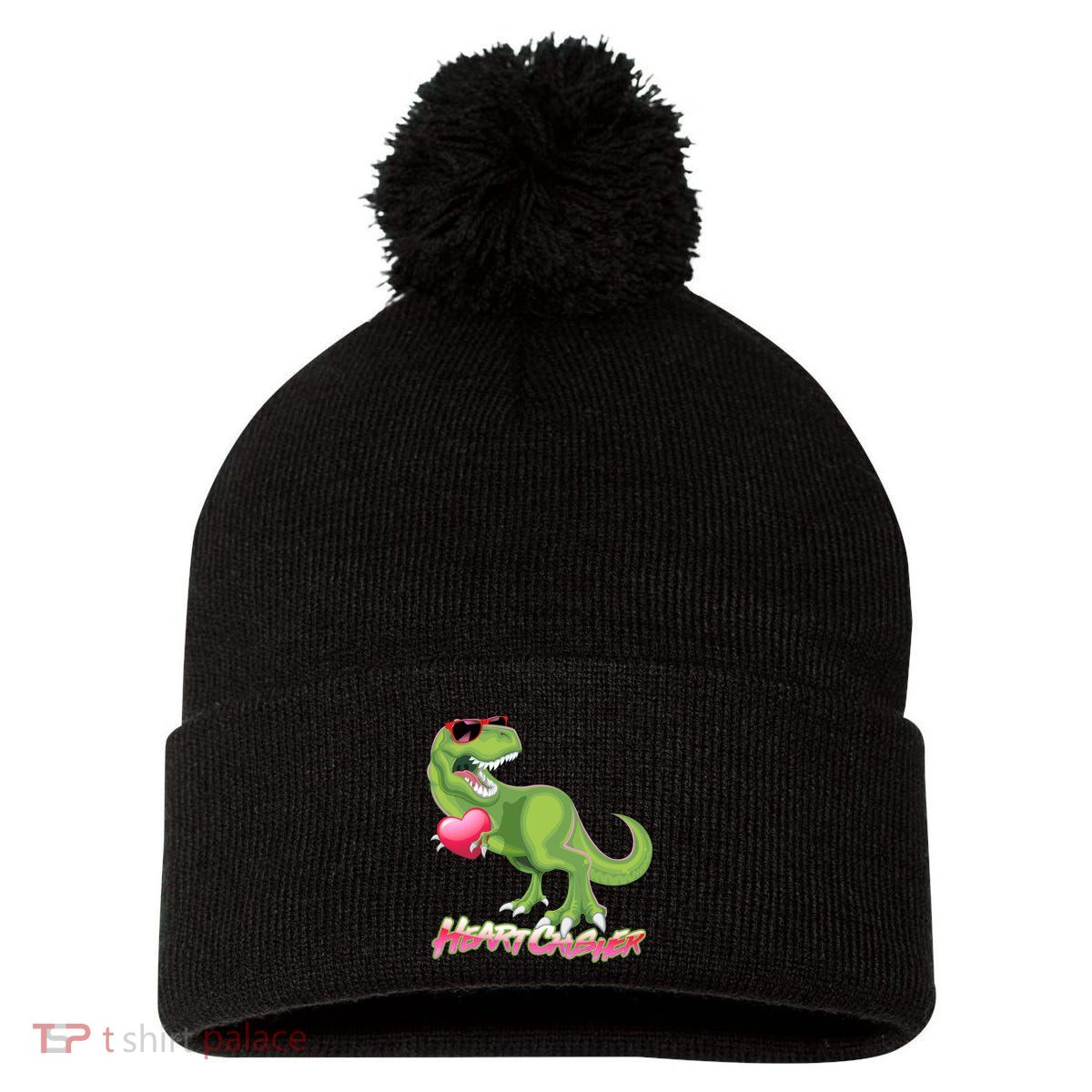 Valentine T-Rex Heart Crusher Pom Pom 12in Knit Beanie