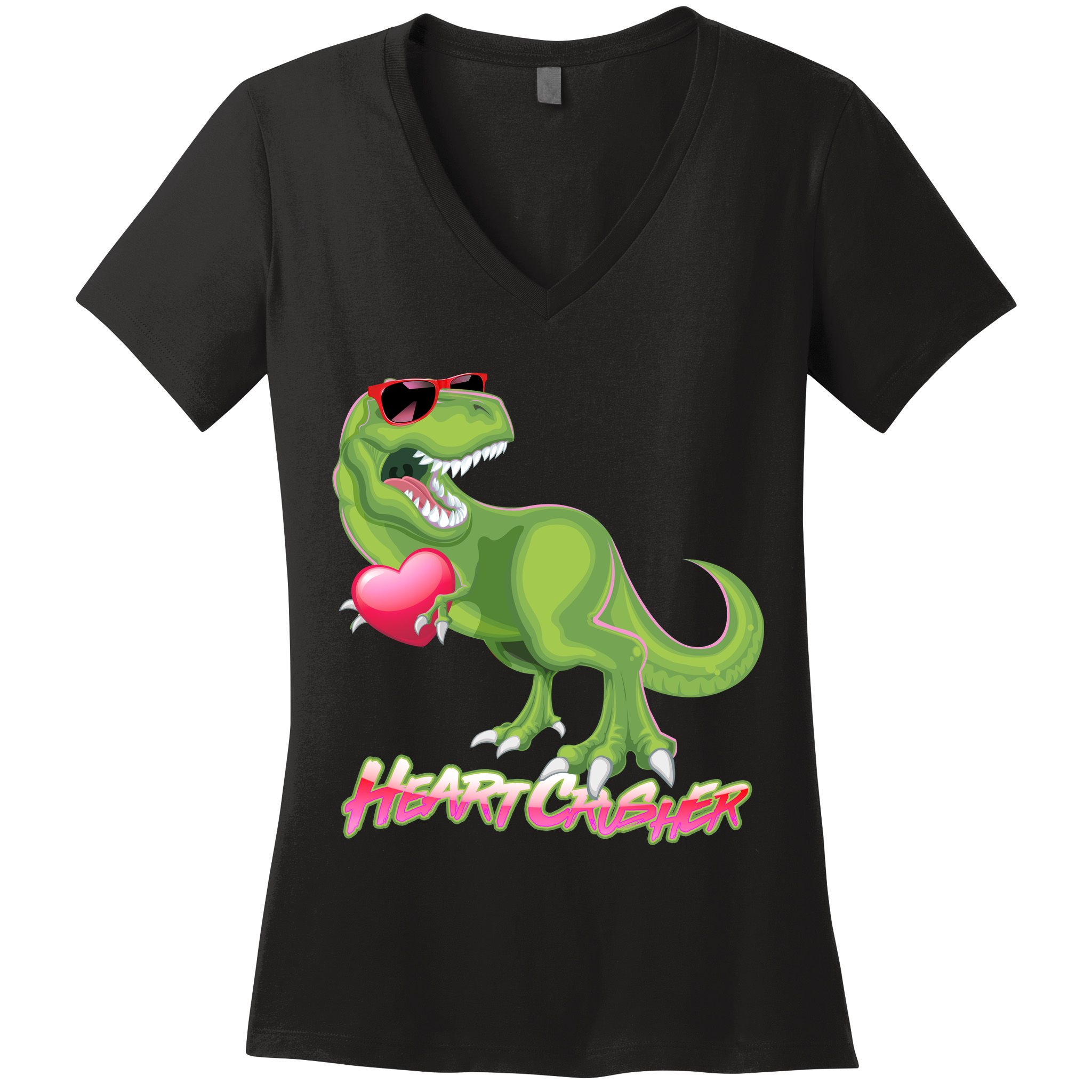 Valentine T-Rex Heart Crusher Women's V-Neck T-Shirt