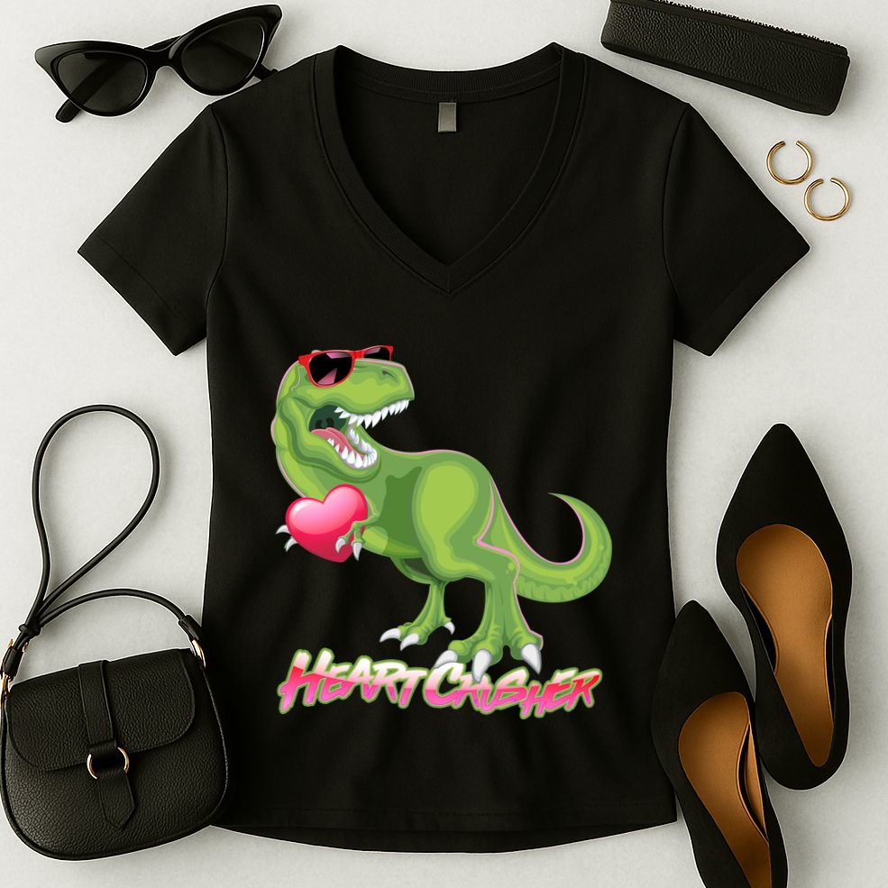Valentine T-Rex Heart Crusher Women's V-Neck T-Shirt