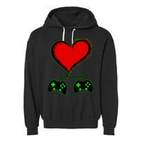 Valentine Video Game Controllers Heart Garment-Dyed Fleece Hoodie