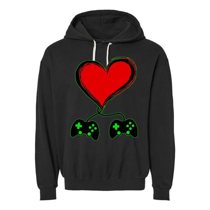 Valentine Video Game Controllers Heart Garment-Dyed Fleece Hoodie
