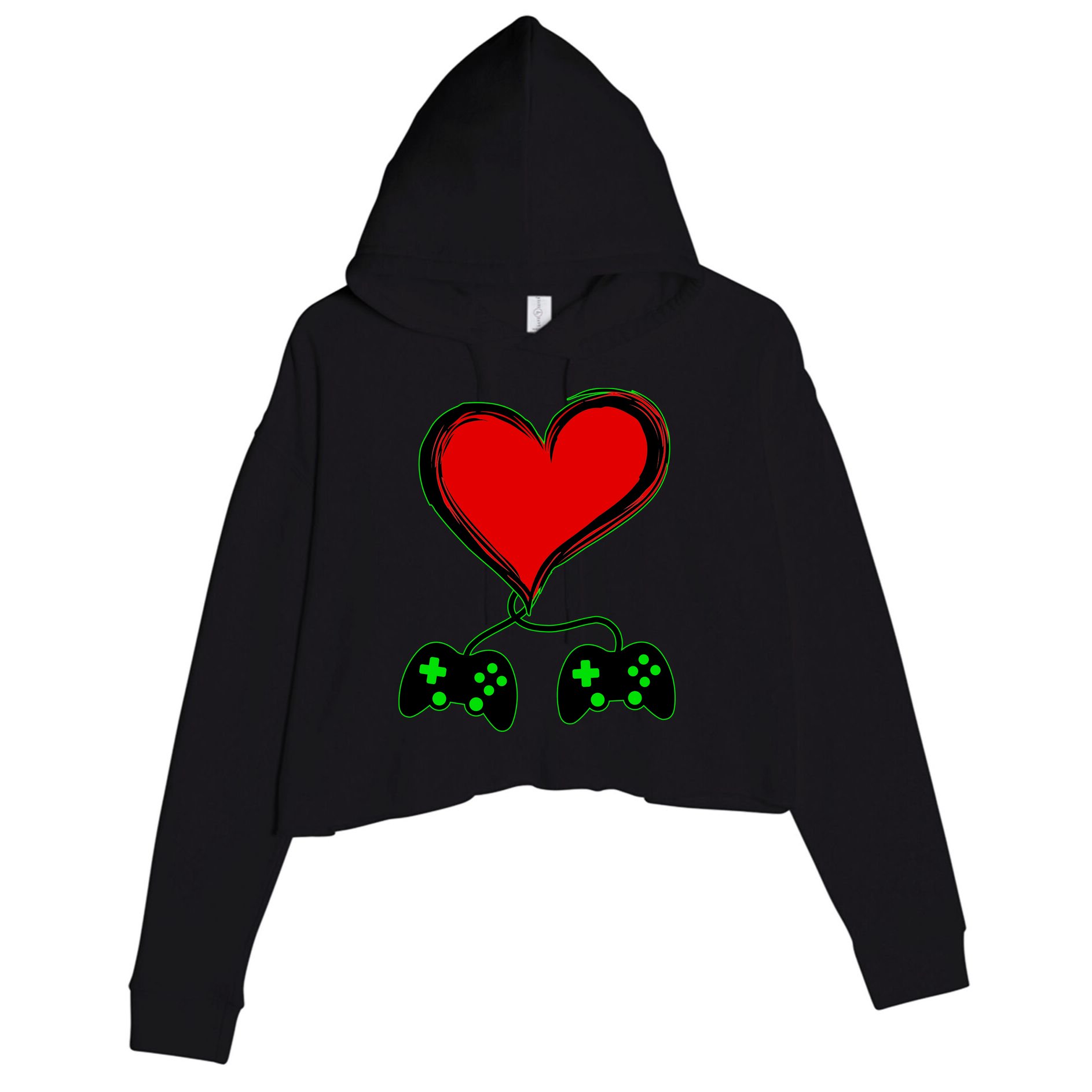 Valentine Video Game Controllers Heart Crop Fleece Hoodie