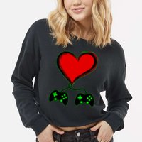 Valentine Video Game Controllers Heart Cropped Pullover Crew