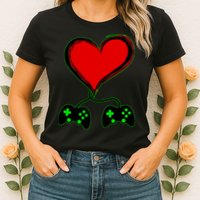Valentine Video Game Controllers Heart Womens T-Shirt