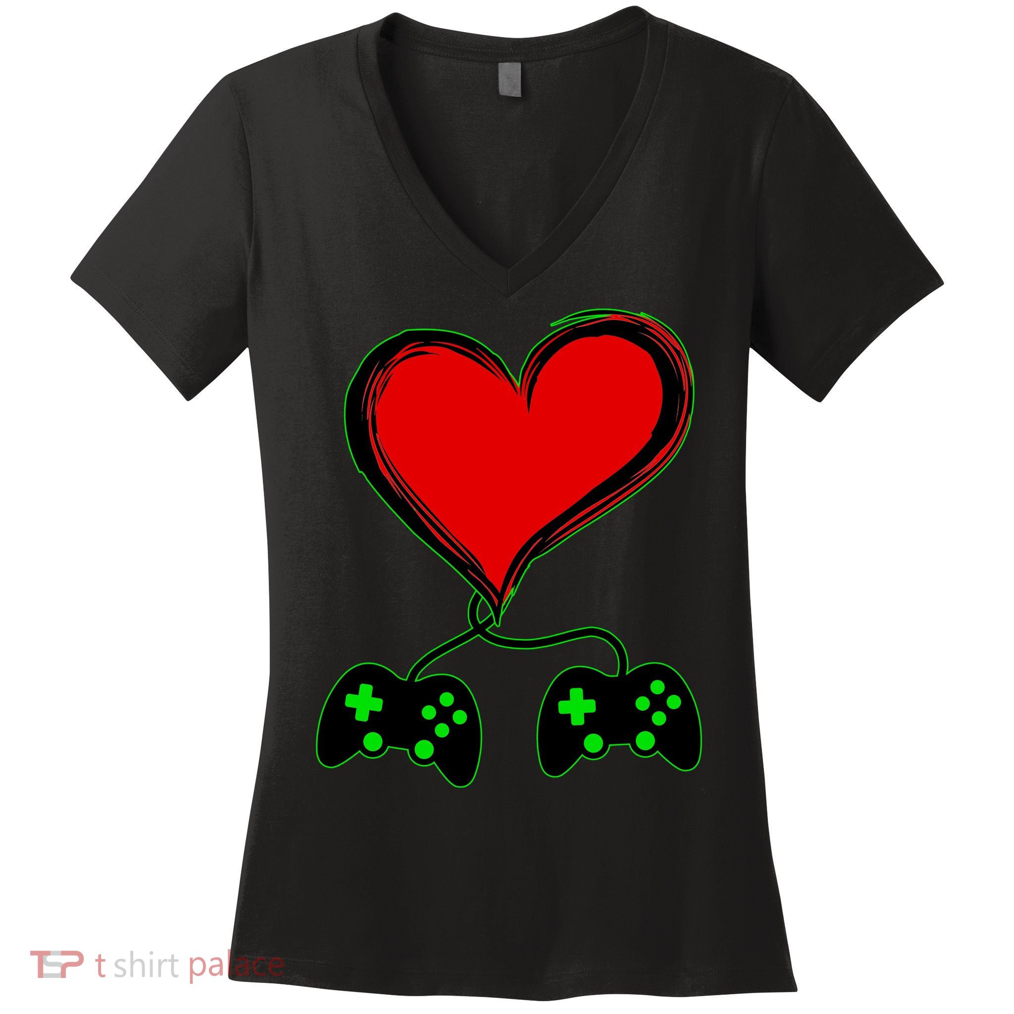 Valentine Video Game Controllers Heart Women's V-Neck T-Shirt