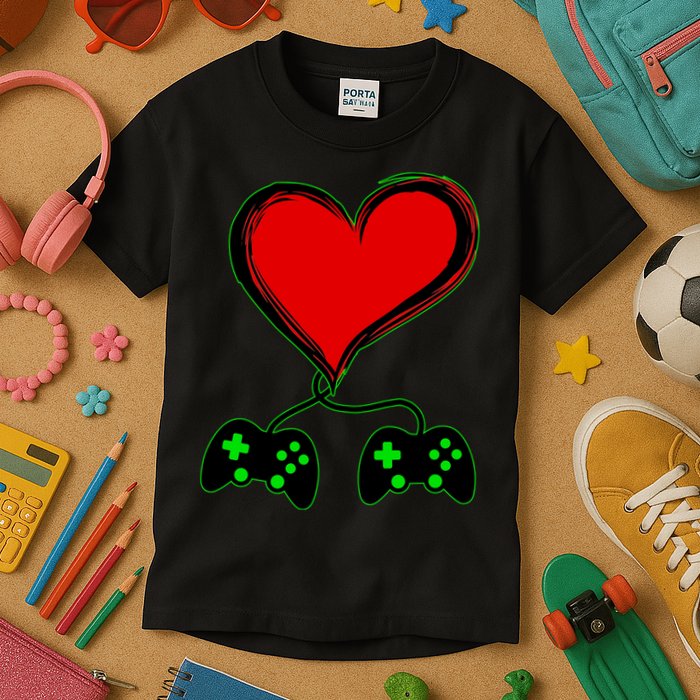 Valentine Video Game Controllers Heart Kids T-Shirt