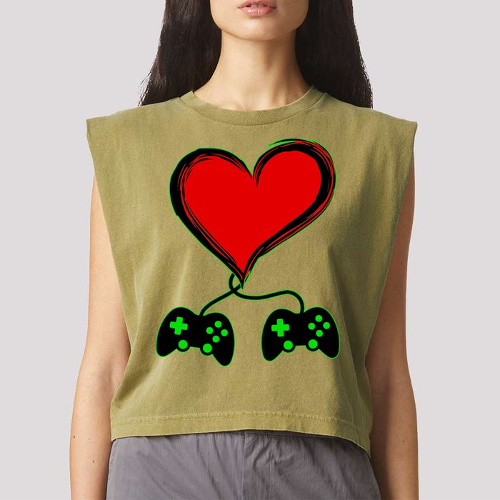 Valentine Video Game Controllers Heart Garment-Dyed Women's Muscle Tee