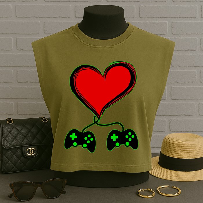 Valentine Video Game Controllers Heart Garment-Dyed Women's Muscle Tee