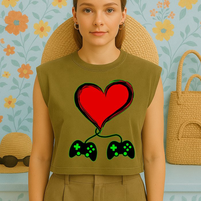 Valentine Video Game Controllers Heart Garment-Dyed Women's Muscle Tee