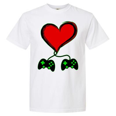 Valentine Video Game Controllers Heart Garment-Dyed Heavyweight T-Shirt