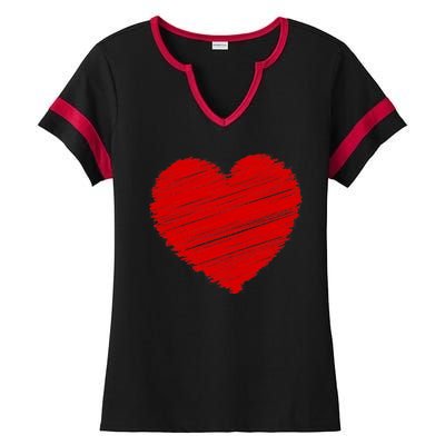 Valentines Classic Sketch Heart Ladies Halftime Notch Neck Tee