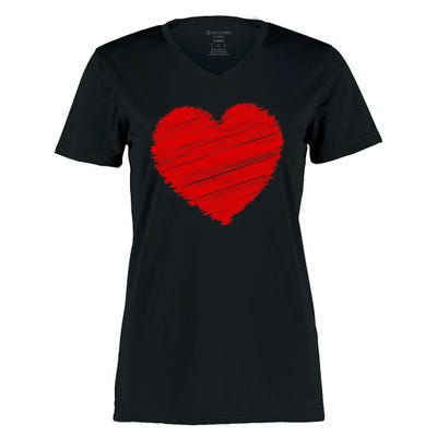 Valentines Classic Sketch Heart Women's Momentum V-Neck T-Shirt