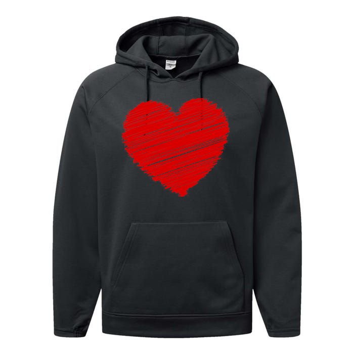 Valentines Classic Sketch Heart Performance Fleece Hoodie