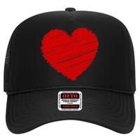 Valentines Classic Sketch Heart High Crown Mesh Back Trucker Hat