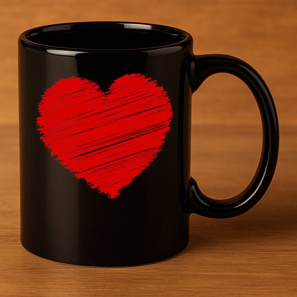 Valentines Classic Sketch Heart 11oz C Handle Ceramic Mug