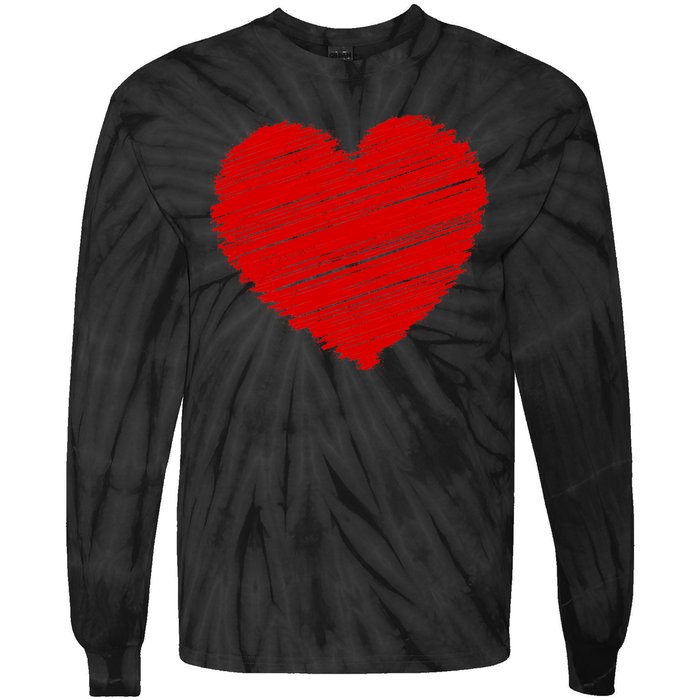 Valentines Classic Sketch Heart Tie-Dye Long Sleeve Shirt