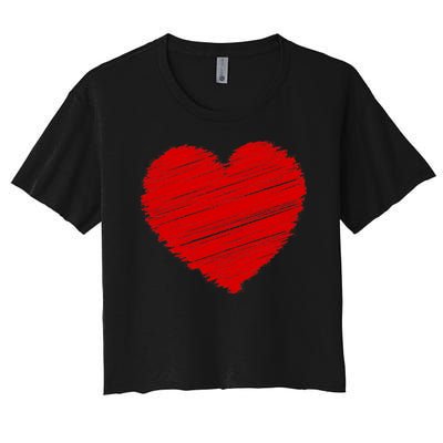 Valentines Classic Sketch Heart Women's Crop Top Tee