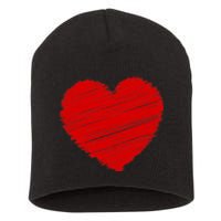 Valentines Classic Sketch Heart Short Acrylic Beanie