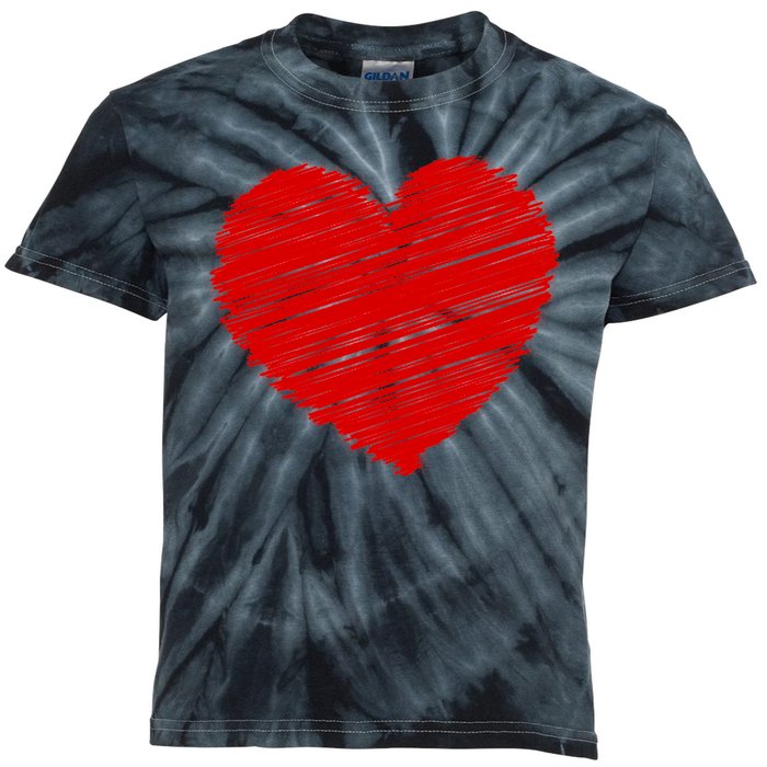 Valentines Classic Sketch Heart Kids Tie-Dye T-Shirt